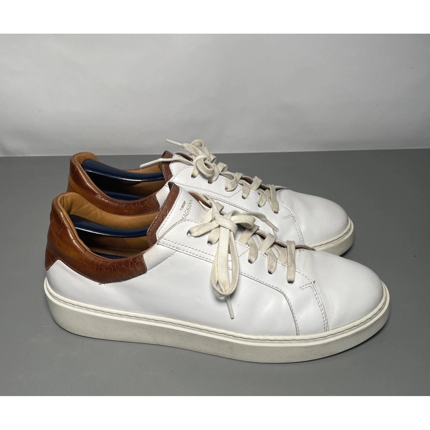 Magnanni Costa Men's Size 10 White Leather Brown Croc Low Top Sneakers Shoes